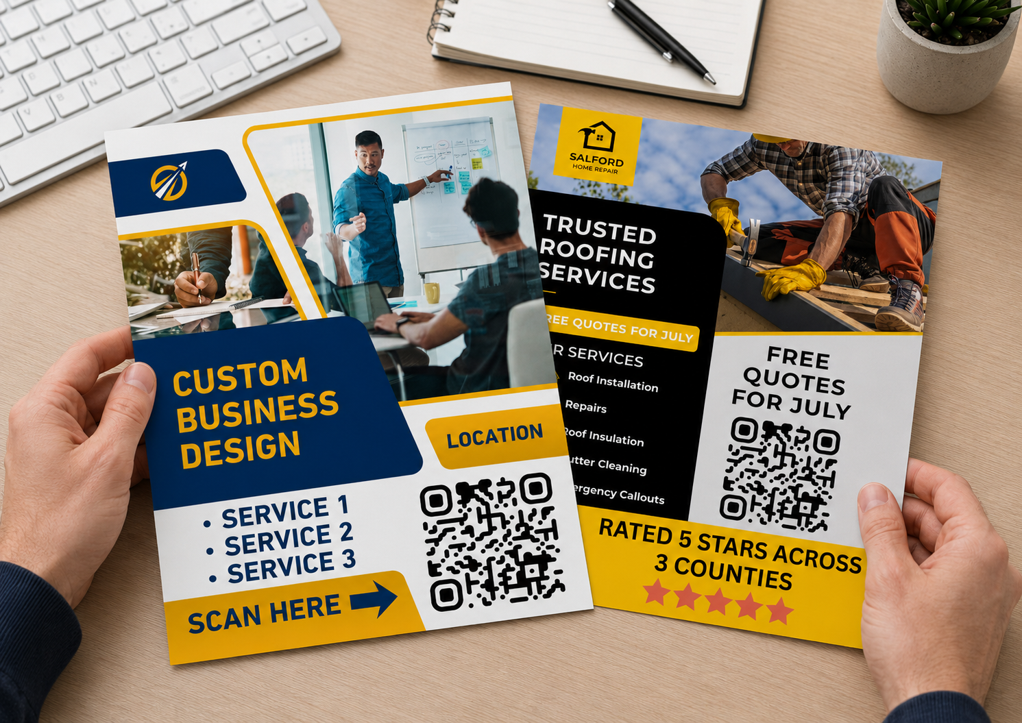 Example custom Mail My Patch print campaign — bespoke A4 flyers designed for a single business