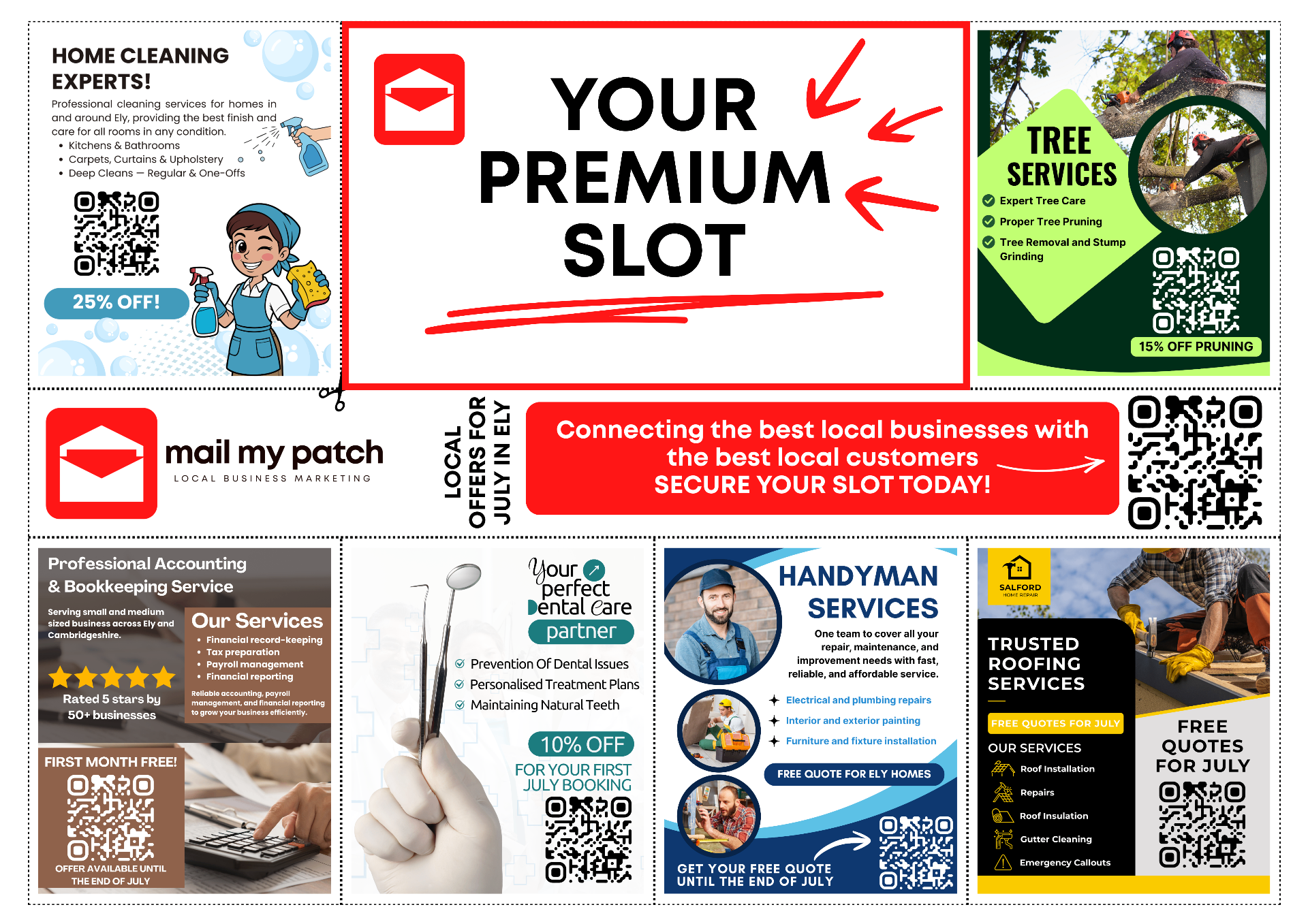 Example shared Mail My Patch flyer with a premium double slot highlighted